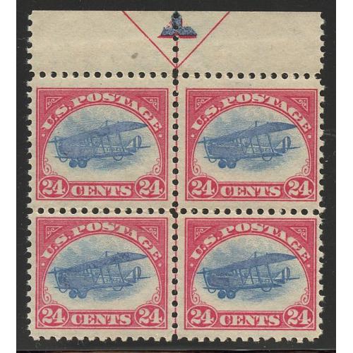 #C3 24¢ Carmine Rose & Blue, Curtis Jenny, Arrow Block of Four NH, F-VF