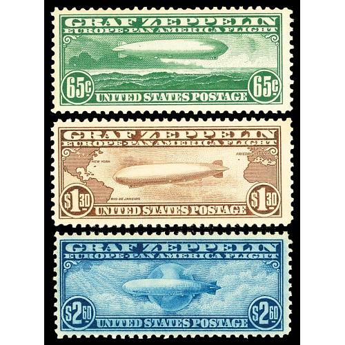 #C13-C15 Graf Zeppelin Issue Mint Complete Set of Three. NH, PF Certificates