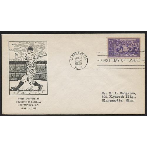 # 855 Baseball First Day Cover, Davenport Cachet