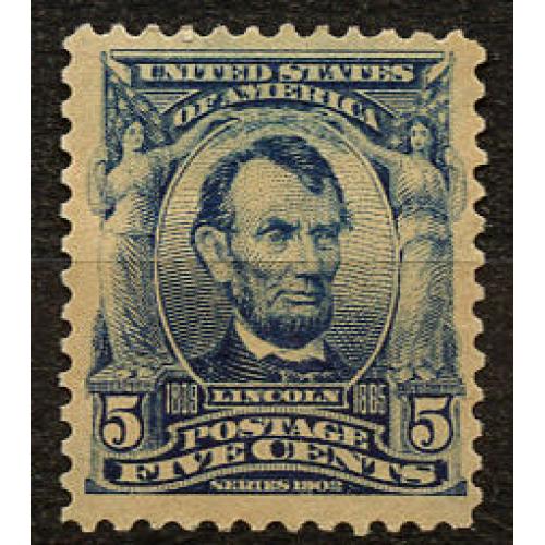#304 5¢ Lincoln, Blue, Very Fine, Hinged