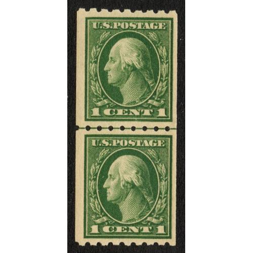 #410 1¢ Washington, Green, Coil Line Pair VLH