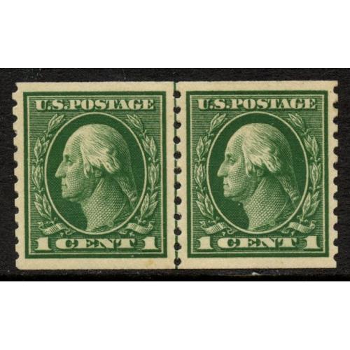 #443 2¢ Washington, Green, Coil Line Pair, VLH