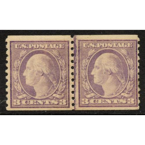 #493 3¢ Washington, Violet Type I Coil Line Pair, VLH