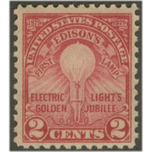 #654 2¢ Thomas Alva Edison, First Lamp, Flat Plate, Perforated 11