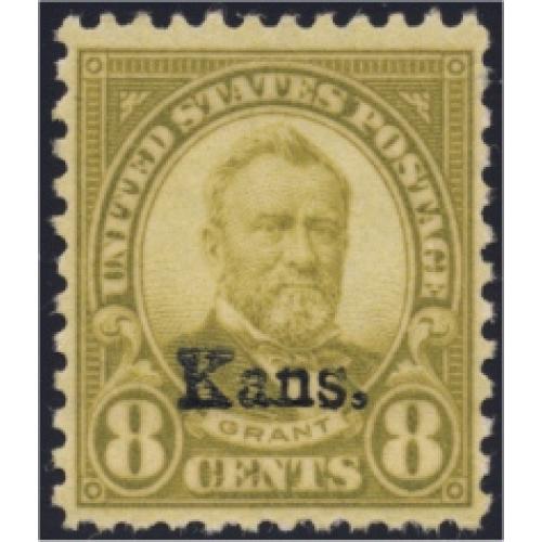 #666 8¢ Grant, Olive Green "Kans." Overprint, NH
