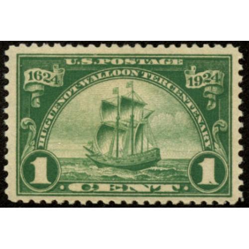 #614 1¢ Ship "New Netherlands", Dark Green, VLH, Fine-Very Fine