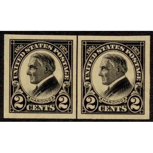 #611 2¢ Harding Black, Imperforate Pair, NH