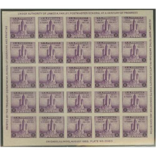 #731 Chicago Imperforate Souvenir Sheet of 25