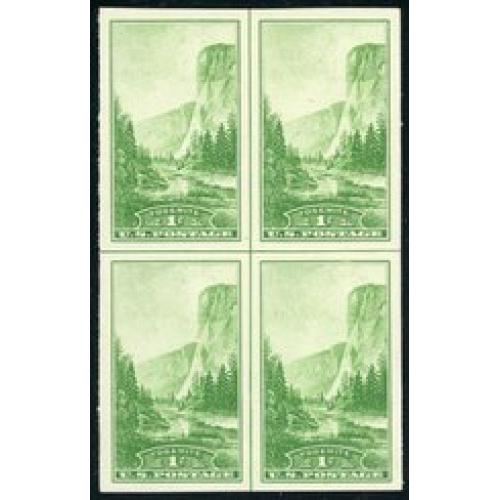 #756 Yosemite Imperforate Center Line Block of Four