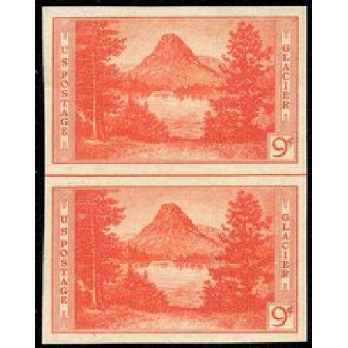 #764 Glacier Park, Imperforate Vertical Pair Horizontal Line