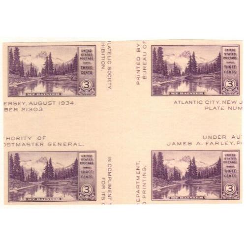 #770a Mt. Rainier, Imperforate Cross Gutter Block of Four