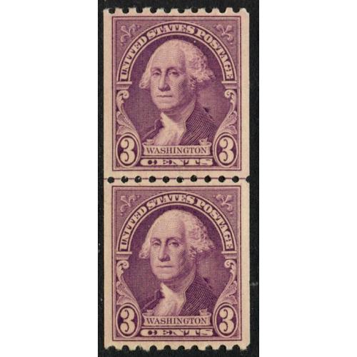 #722 3¢ Washington Purple, Coil Line Pair, Perforated 10 Horizontal