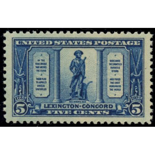 #619 5¢ Lexington - Concord, The Minute Man, NH Extra Fine - Superb