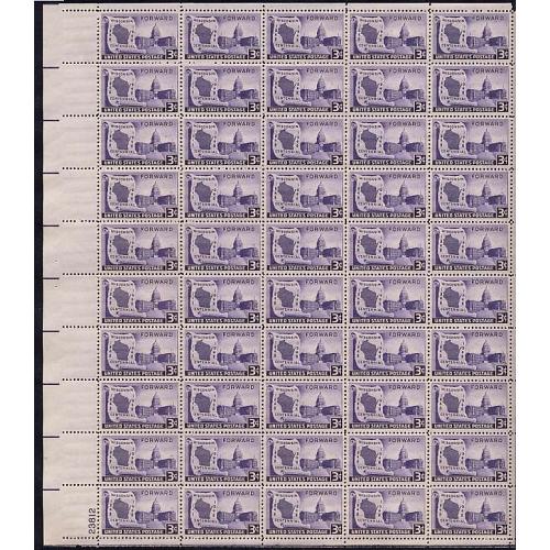 #957 Wisconsin Statehood Centennial, Sheet of 50