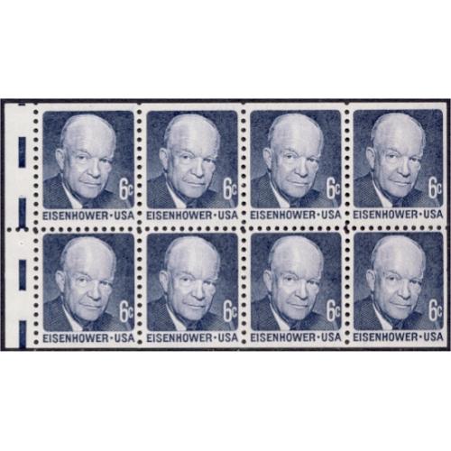 #1393av Eisenhower, 6¢ Pane of 8, Experimental Dull Gum