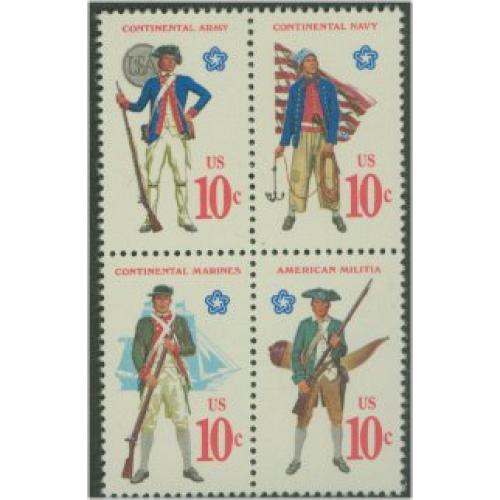 #1565-68 Military Uniforms (Bicentennial),  Four Singles