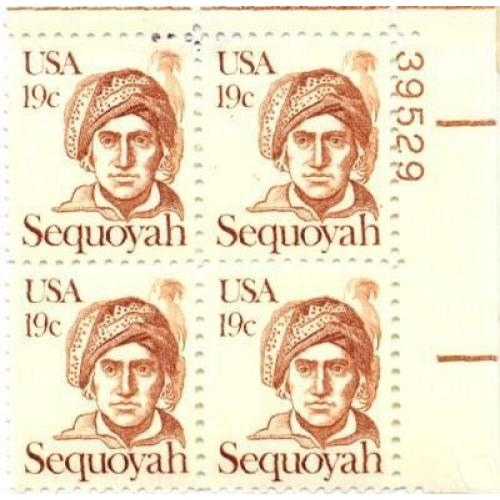 #1859 Sequoyah, Plate Number Block of 4