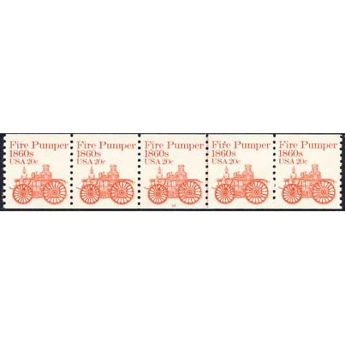 #1908 Fire Pumper, PNC Plate Number Coil Strip of 5, #11