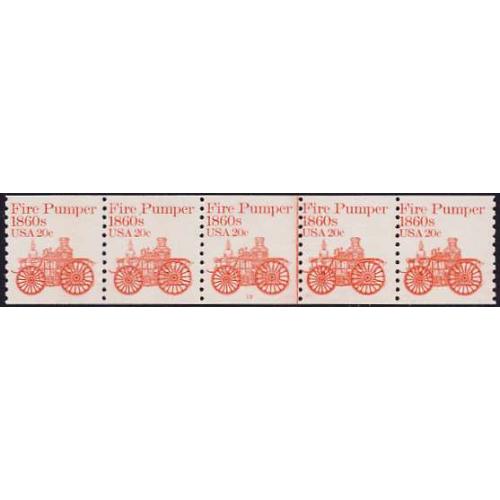 #1908 Fire Pumper, PNC Plate Number Coil Strip of 5, #13