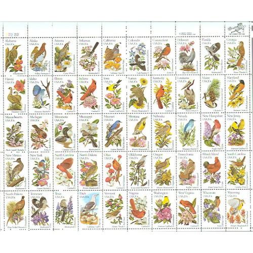 #1953A-2002A State Birds & Flowers, Set of 50 Singles Perf 11¼x11