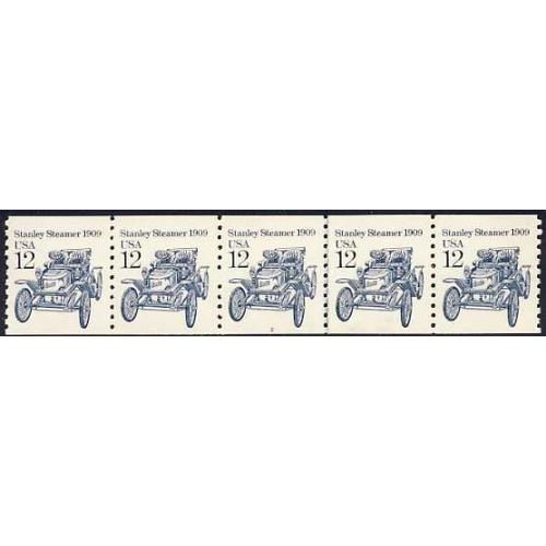 #2132 Stanley Steamer, PNC Plate Number Coil Strip of 5, #2