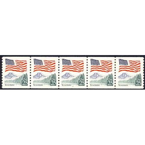 #2280a Flag and Yosemite, PNC Plate Number Coil Strip of 5, #2