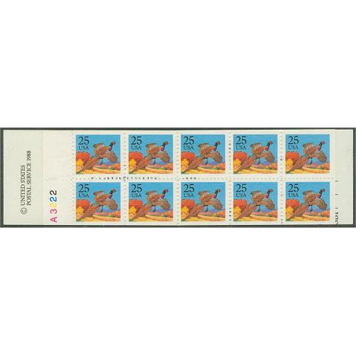#2283c Pheasant, Booklet Pane of Ten, Red Removed Variety