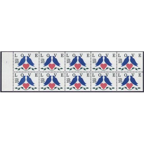 #2441a Love Doves, Booklet Pane of Ten