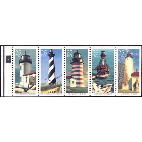 #2474au Lighthouses, Unfolded Booklet Pane of Five, Plate #4