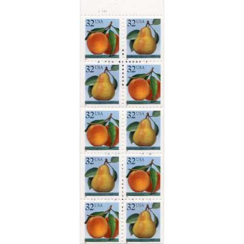 #2488a Peach & Pear, Booklet Pane of Ten, Folded