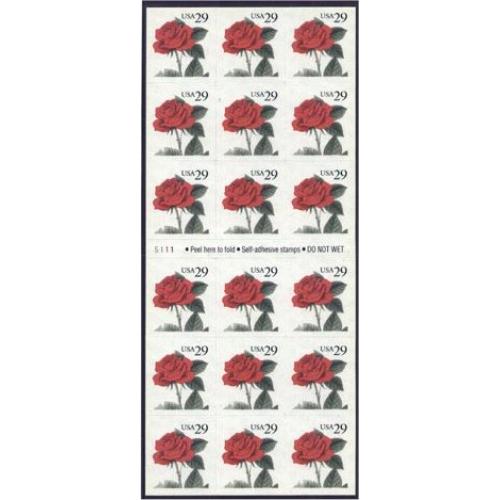 #2490a Red Rose, Booklet Pane of 18