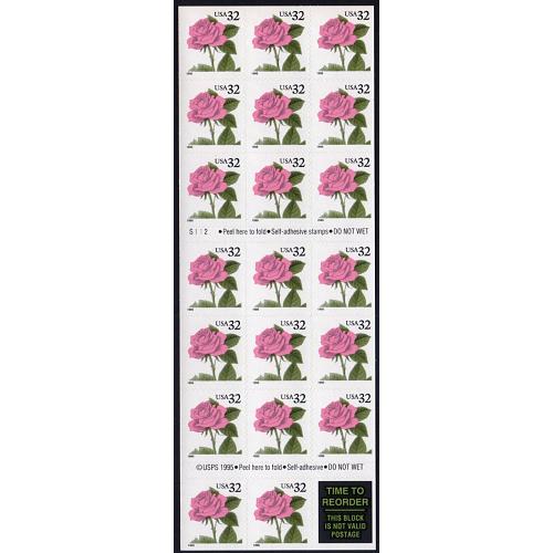 #2492a Pink Rose, Booklet Pane of 20