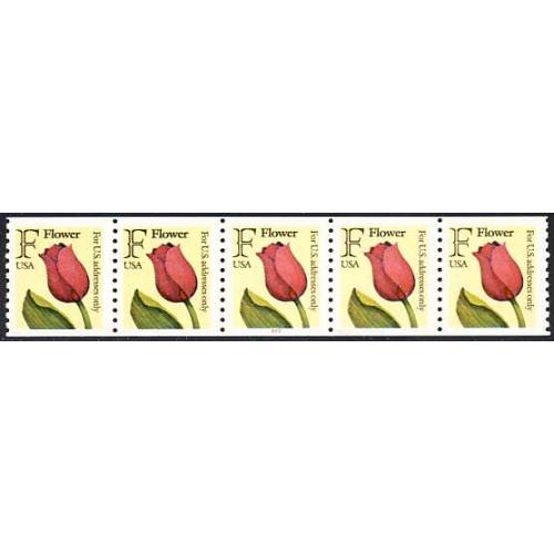 #2518 "F" and Flower, PNC Plate Number Coil Strip of 5, #2222