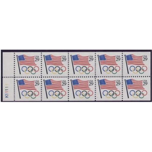 #2528au Flags with Olympic Rings, Unfolded Booklet Pane of Ten