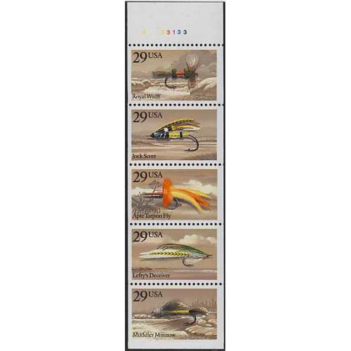 #2549au Fishing Flies, Unfolded Booklet Pane of Five, #A23133