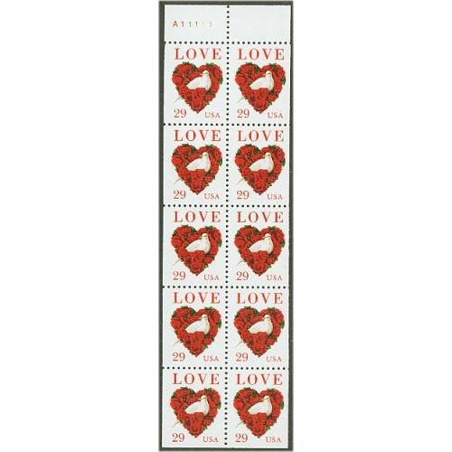 #2814au Love & Dove, Unfolded Pane of 10