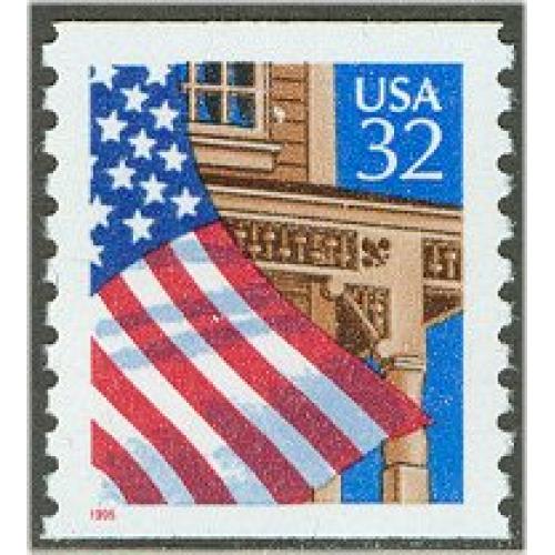 #2913 Flag over Porch, Coil BEP Shiny Gum Perforate 9.8