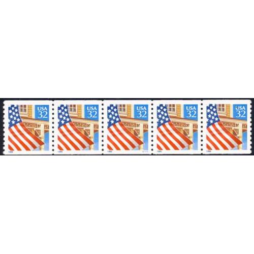 #2914 Flag over Porch, PNC Plate Number Coil Strip of 5, #S11111