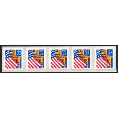 #2915D Flag over Porch, Coil PNC Strip of Five #11111