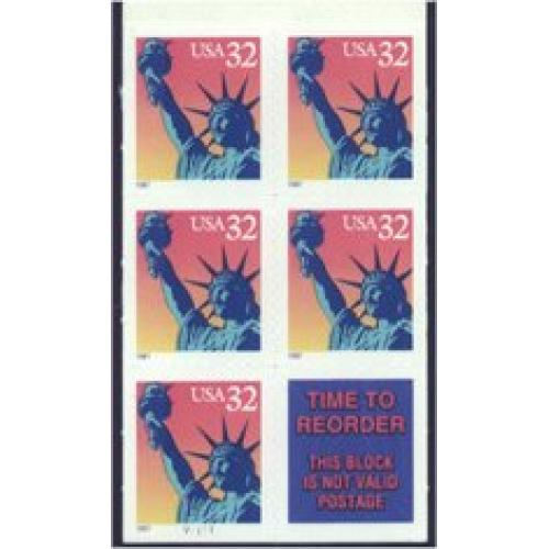 #3122c Statue of Liberty, Pane of Five + Label