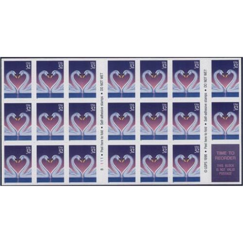 #3123a Love, Swans 32¢, Pane of 20