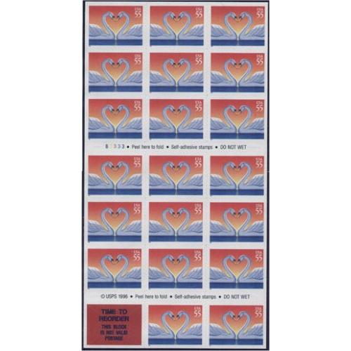 #3124a Love Swans 55¢, Pane of 20