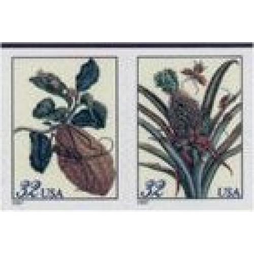 #3127b Moth & Cockroaches, Merian Botanical Prints, Attached Pair