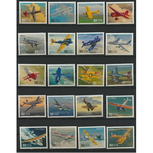 #3142a-t Classic Aircraft, Complete Set of 20 Single Stamps