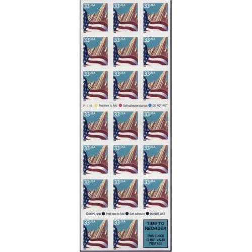#3278Fg Flag over City, Booklet Pane of 20