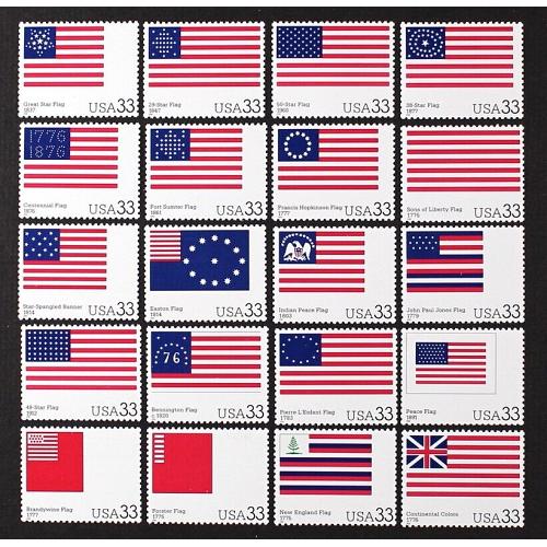 #3403a-t Historic American Flags, The Stars Stripes, 20 Singles