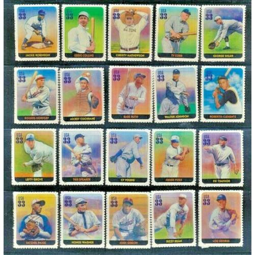 #3408a-t Legends of Baseball, Complete Set of 20 Single Stamps