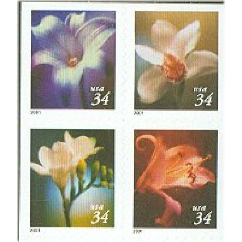 #3487v-90v Four Flowers, Block of Four from Vending Book
