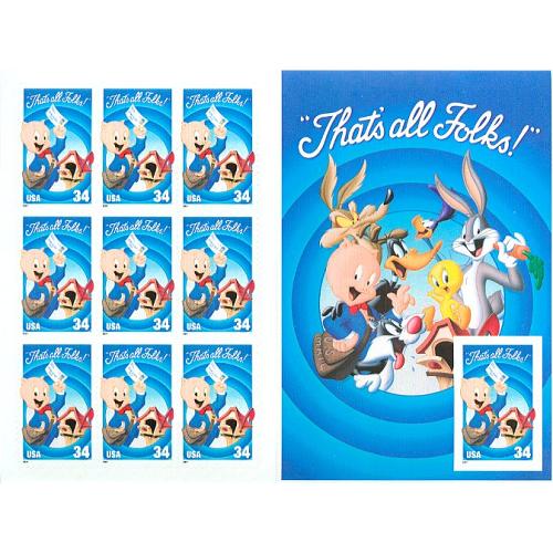 #3534 Porky Pig Looney Tunes, Regular Souvenir Sheet of Ten
