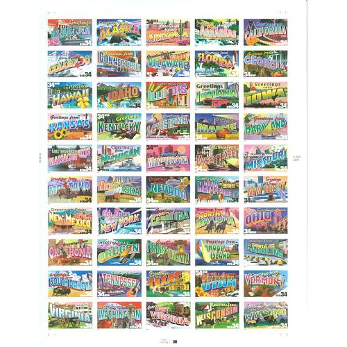 #3561-3610 Greetings From America 34¢ Set of 50 Singles